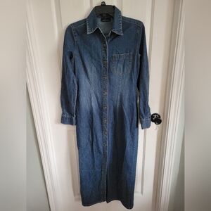 Moda International Shirt Dress Womens Long Sleeve Button Down Blue Denim XS